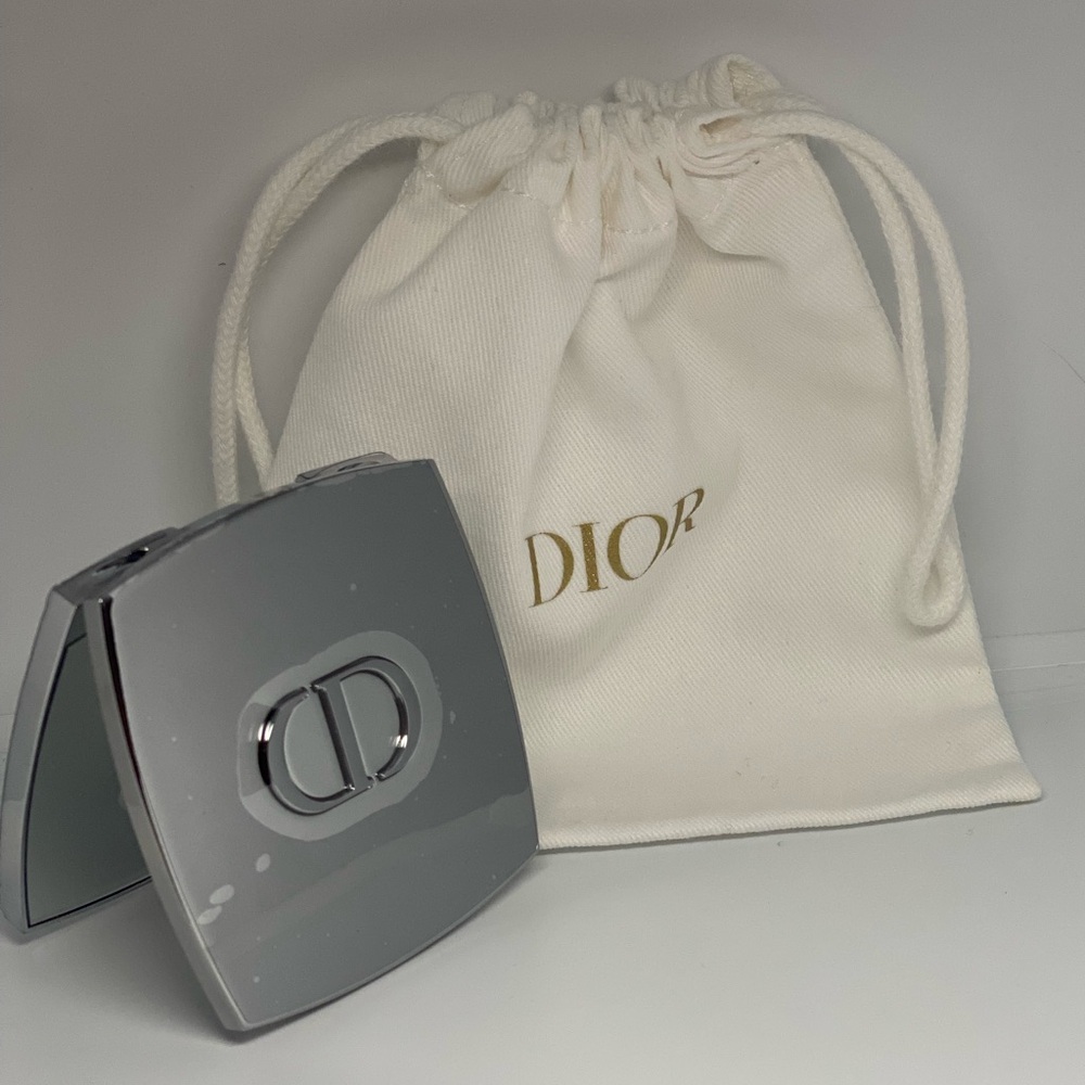 Dior Silver Compact with Cream Pouch